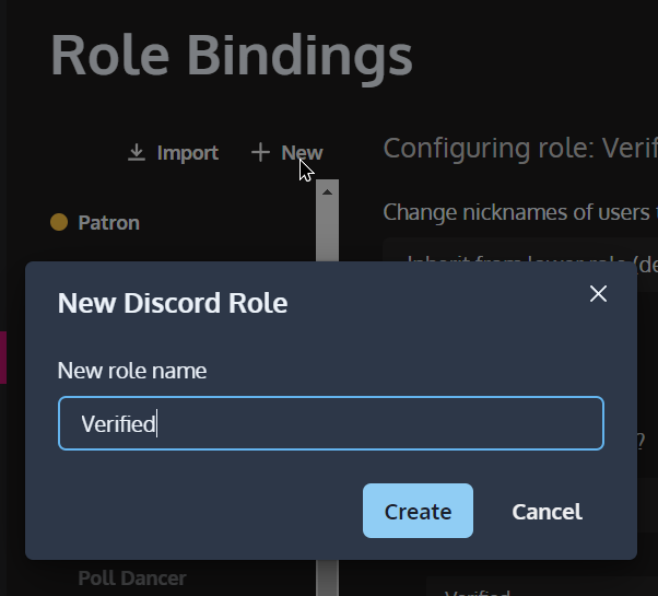 Image showing new role button and menu
