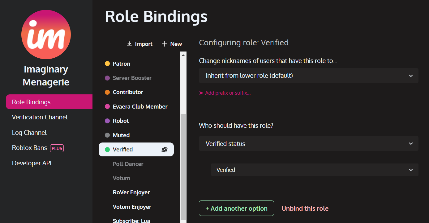 Image showing verified role being bound